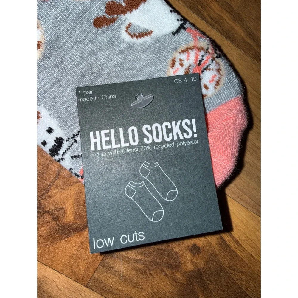 Hello Socks Low Cut Ankle‎ Socks Womens OS 4-10 Grey Pink NEW Coffee Donut Bike